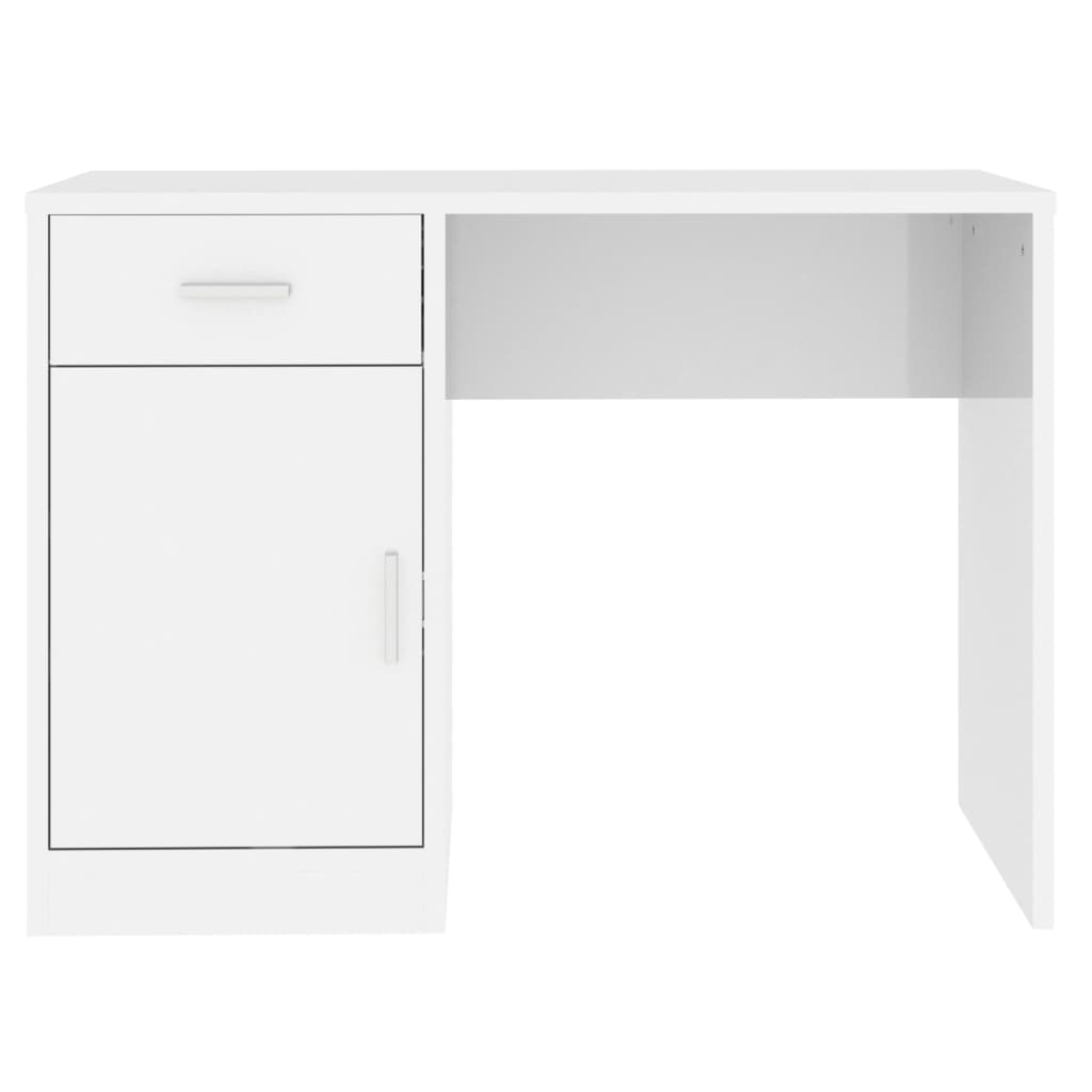 vidaXL Desk with Drawer&Cabinet High Gloss White 100x40x73 cm Engineered Wood