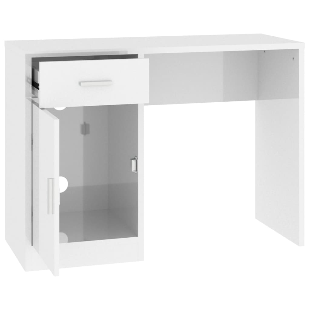 vidaXL Desk with Drawer&Cabinet High Gloss White 100x40x73 cm Engineered Wood