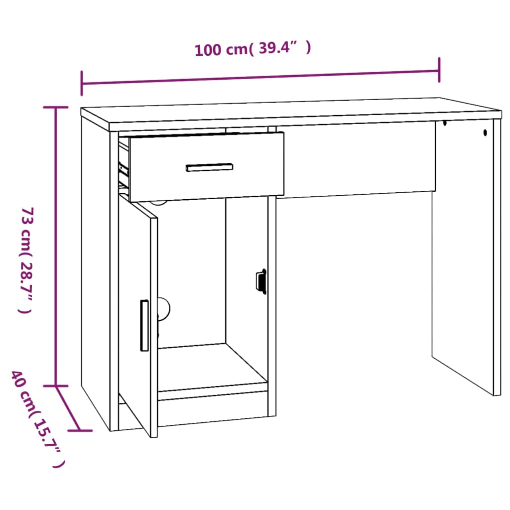 vidaXL Desk with Drawer&Cabinet High Gloss White 100x40x73 cm Engineered Wood