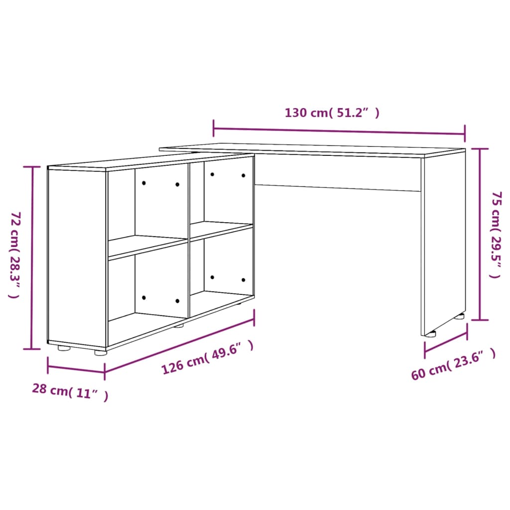 vidaXL Corner Desk Concrete Grey Engineered Wood