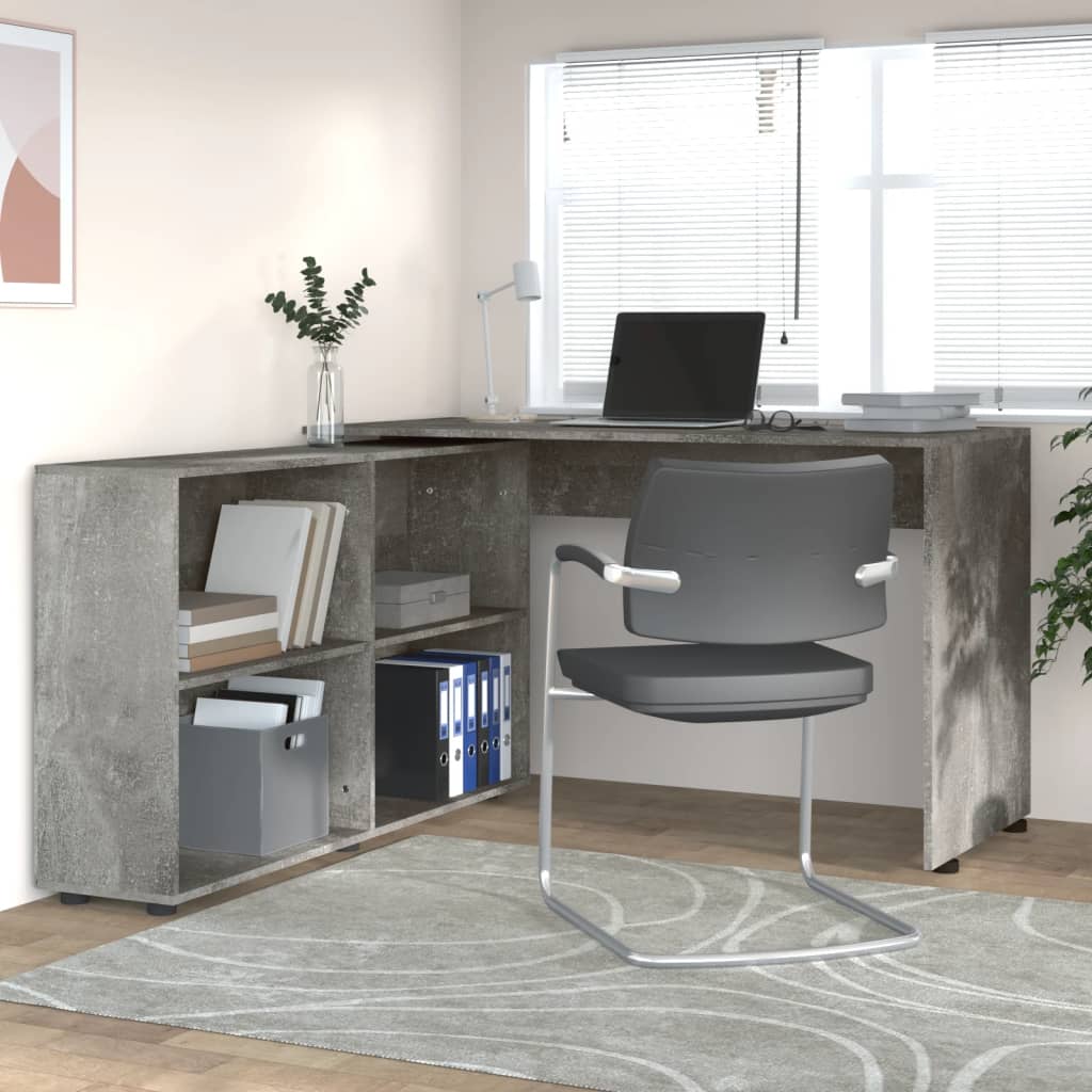 vidaXL Corner Desk Concrete Grey Engineered Wood