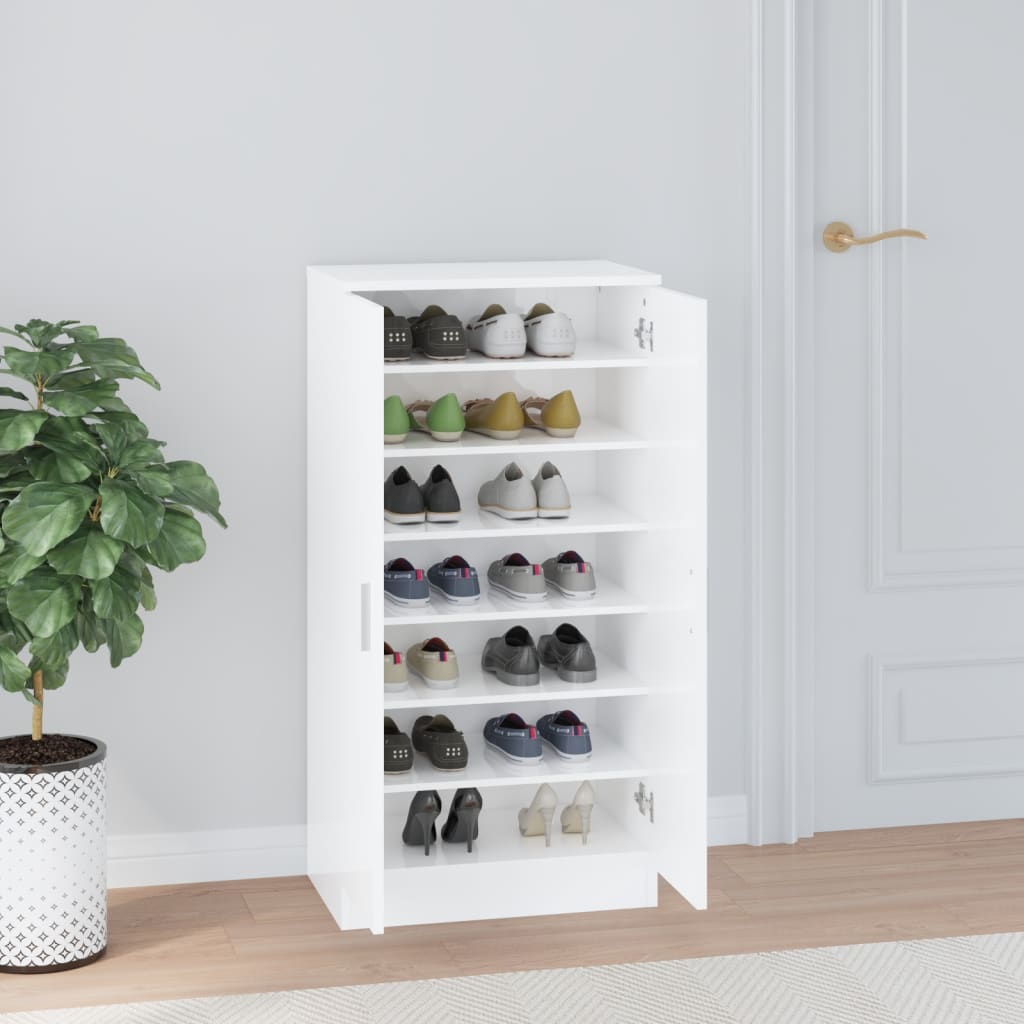 Shoe Cabinet High Gloss White 55x35x108 cm Engineered Wood