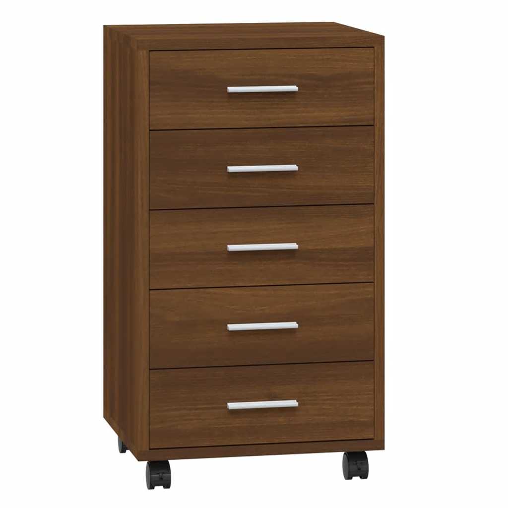 Drawer Cabinet with Castors Brown Oak Engineered Wood