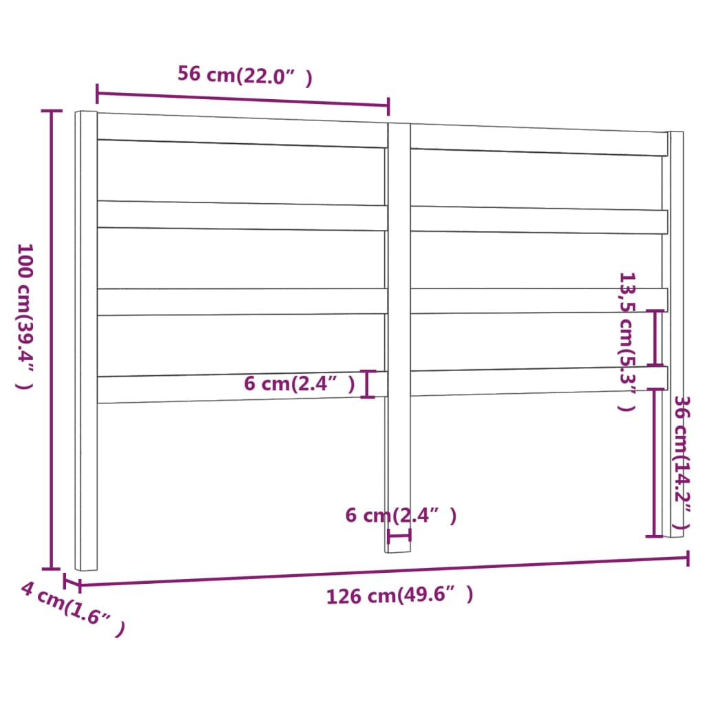 vidaXL Bed Headboard 126x4x100 cm Solid Wood Pine