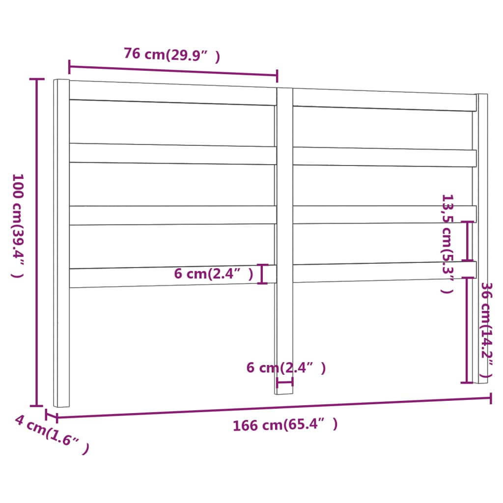 Bed Headboard Grey 166x4x100 cm Solid Wood Pine