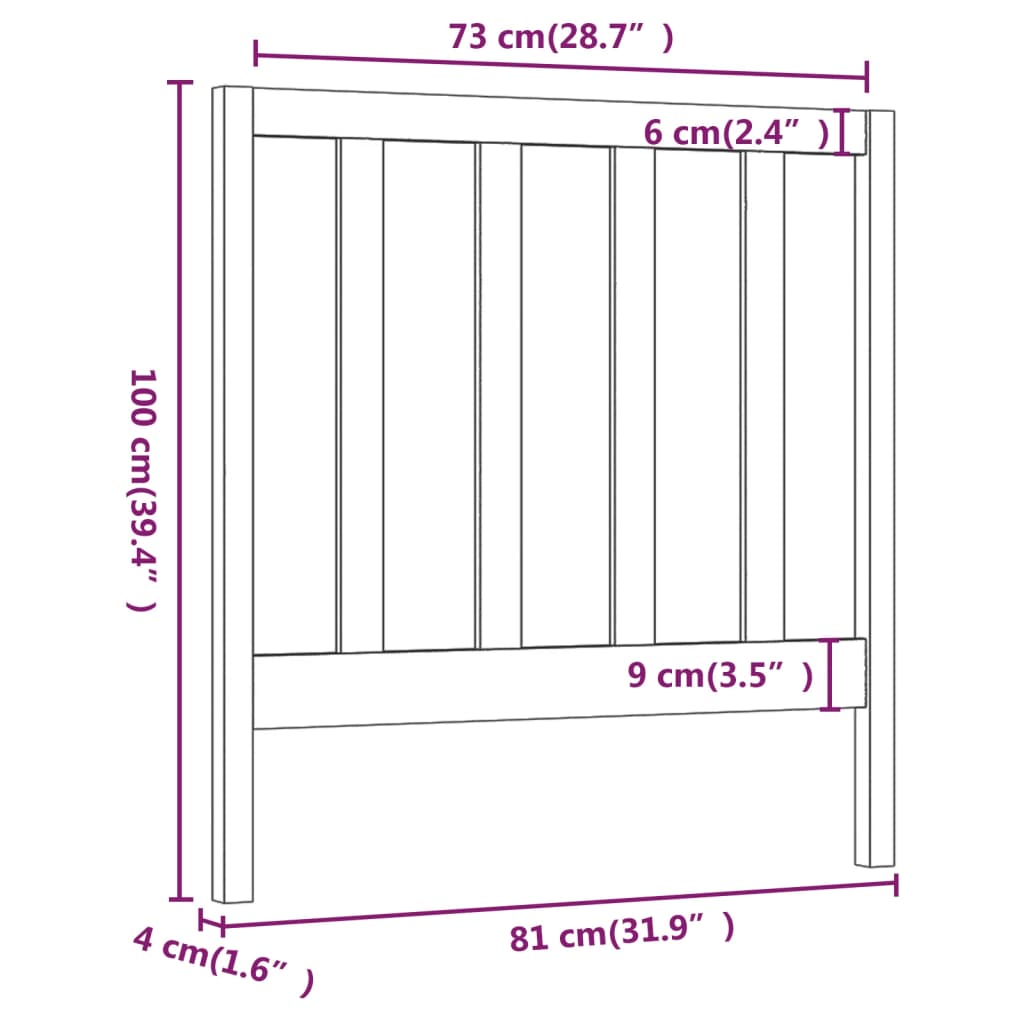 vidaXL Bed Headboard Grey 81x4x100 cm Solid Wood Pine