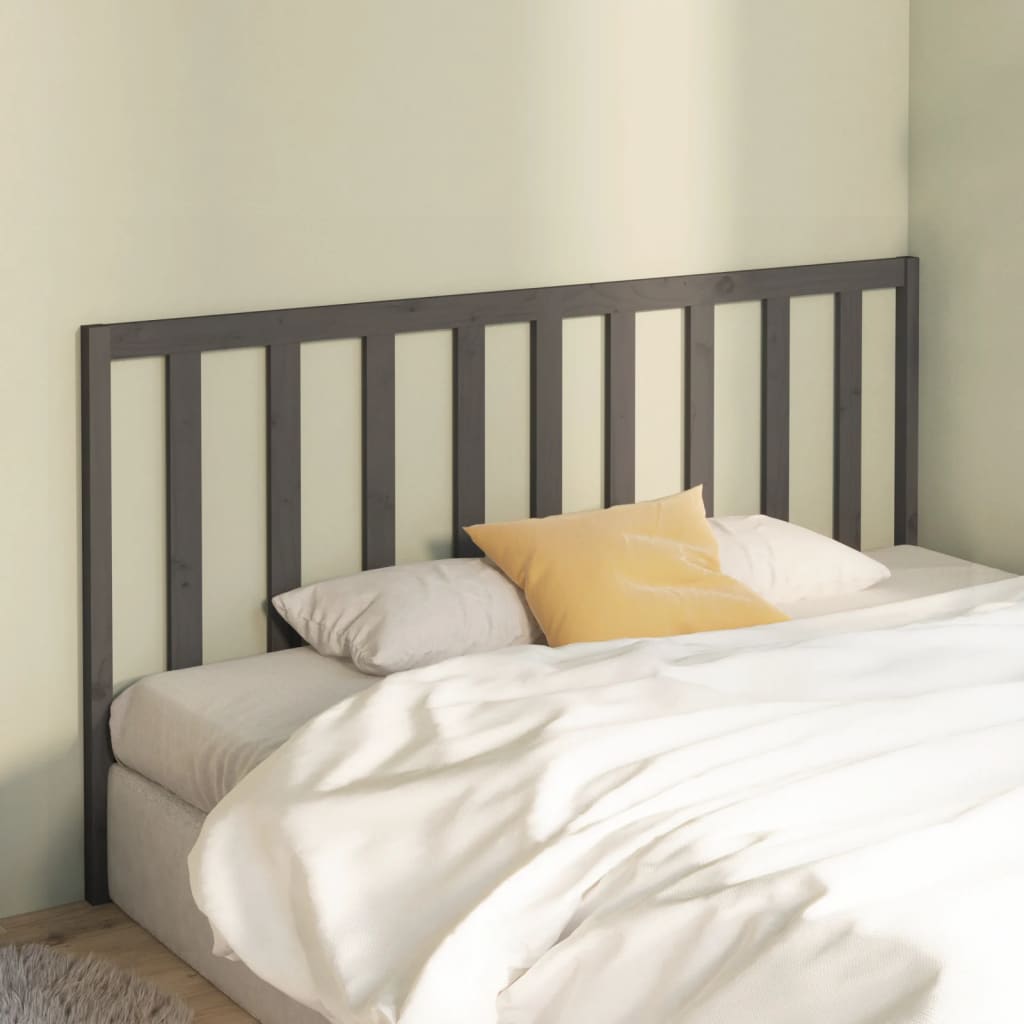 Bed Headboard Grey 206x4x100 cm Solid Wood Pine