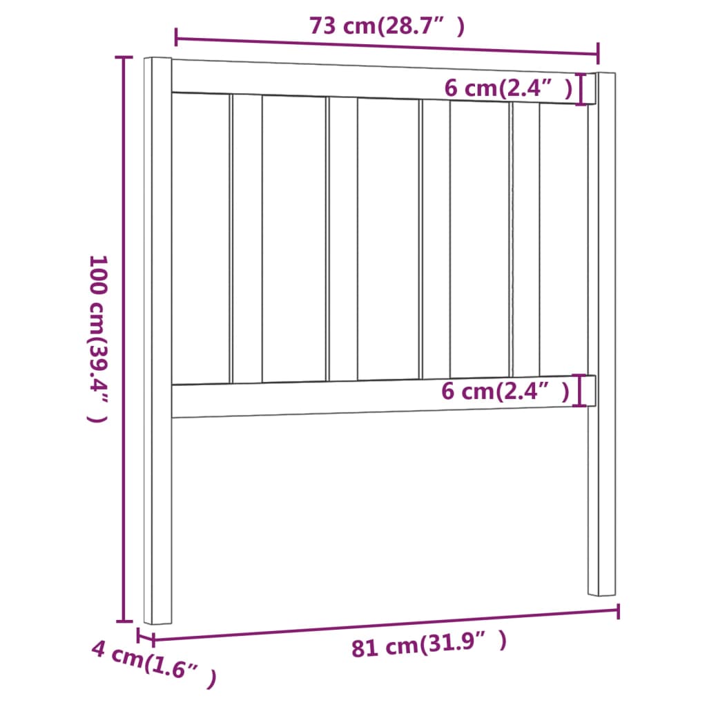 Bed Headboard Grey 81x4x100 cm Solid Wood Pine