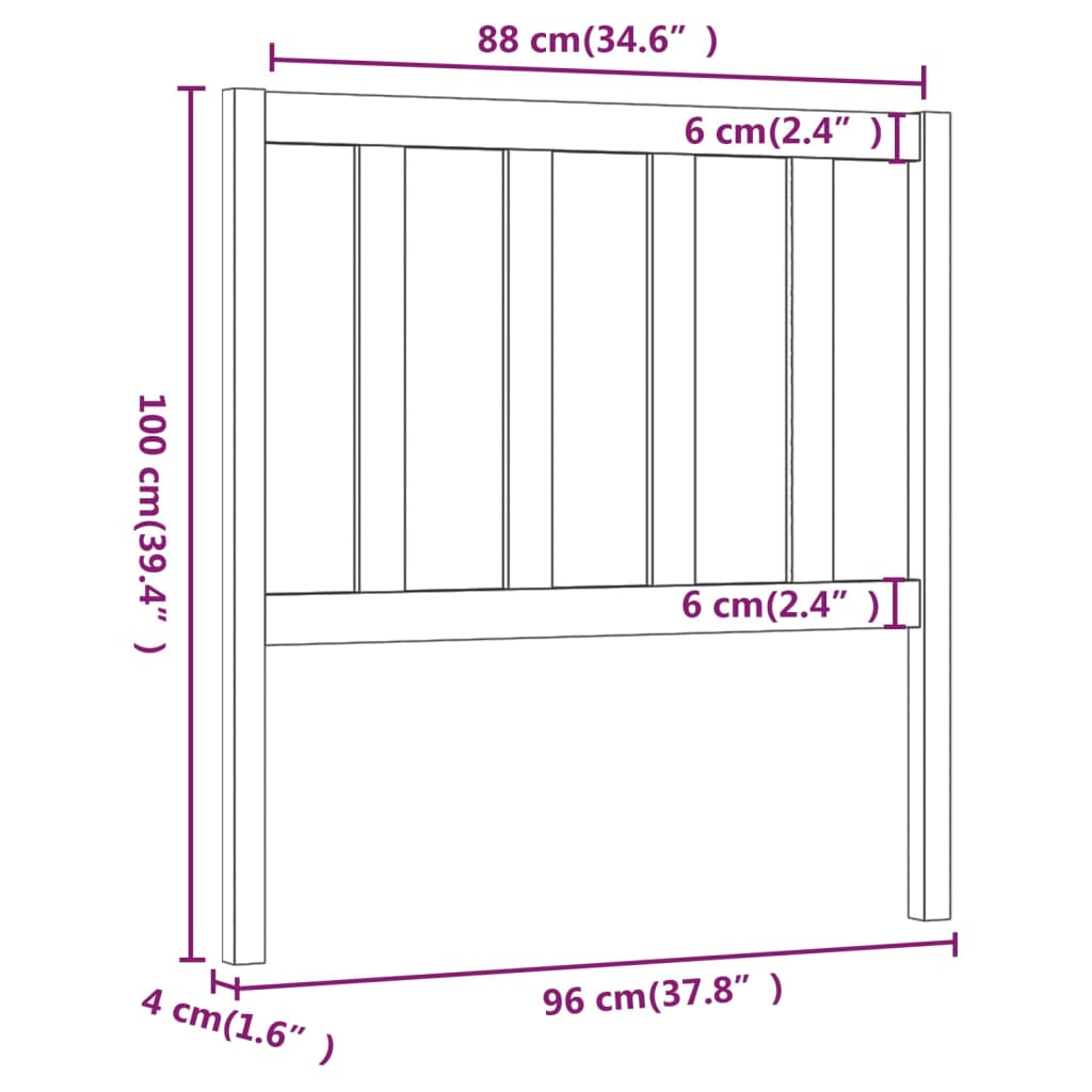 vidaXL Bed Headboard Grey 96x4x100 cm Solid Wood Pine