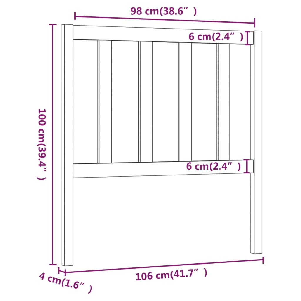 Bed Headboard Grey 106x4x100 cm Solid Wood Pine