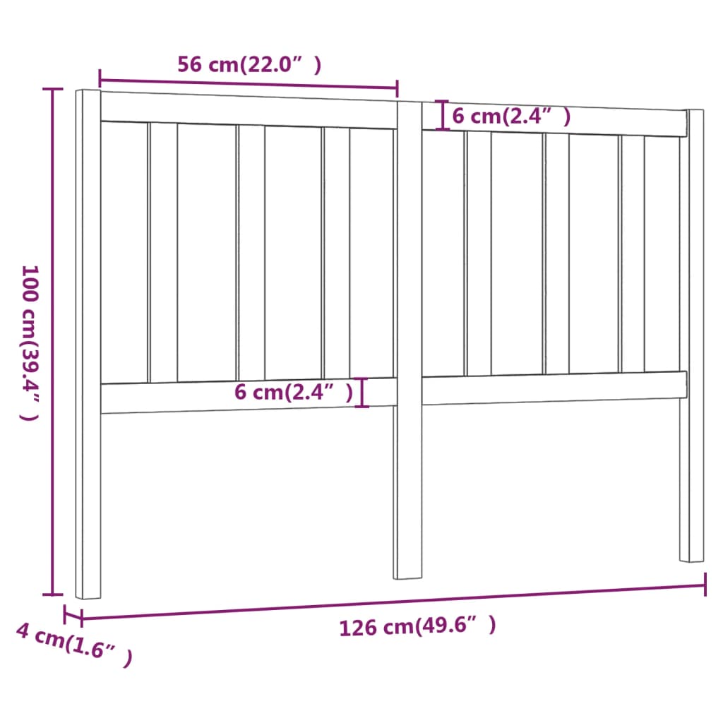 vidaXL Bed Headboard Grey 126x4x100 cm Solid Wood Pine