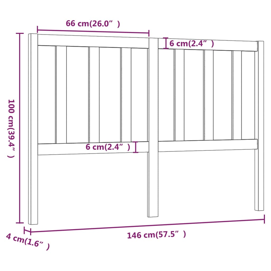 Bed Headboard Grey 146x4x100 cm Solid Wood Pine