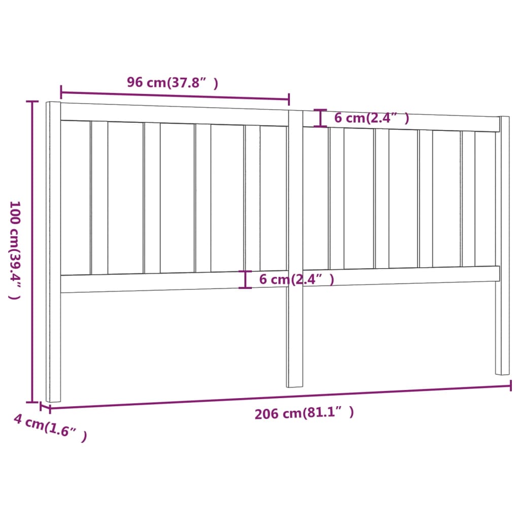 vidaXL Bed Headboard Black 206x4x100 cm Solid Wood Pine