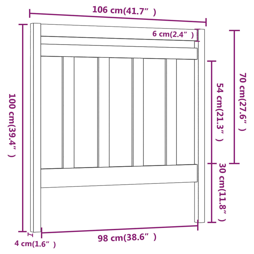 vidaXL Bed Headboard Black 106x4x100 cm Solid Wood Pine