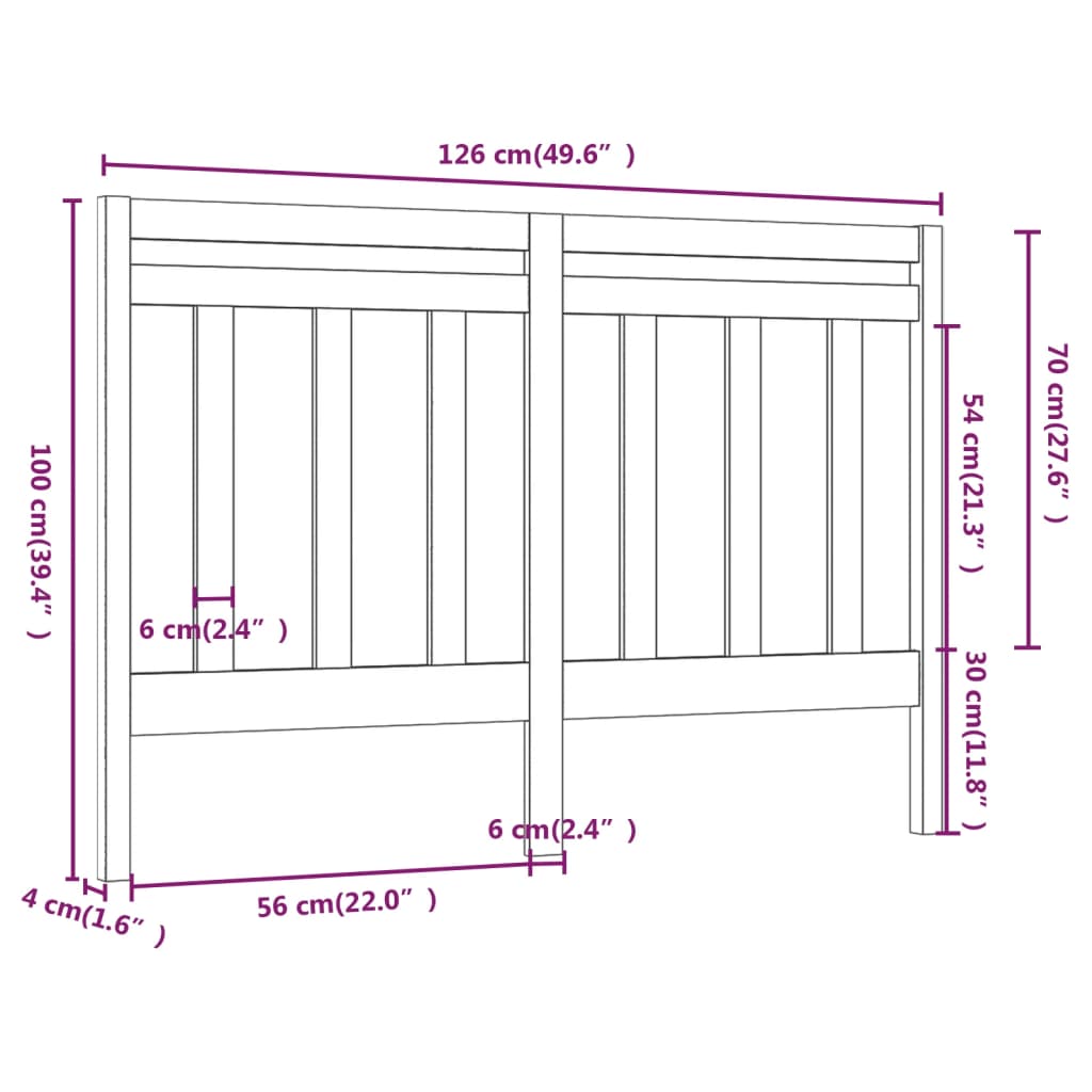 vidaXL Bed Headboard Grey 126x4x100 cm Solid Wood Pine