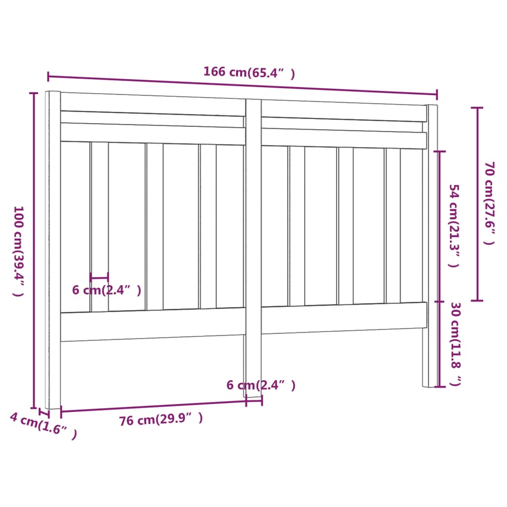 Bed Headboard Honey Brown 166x4x100 cm Solid Wood Pine