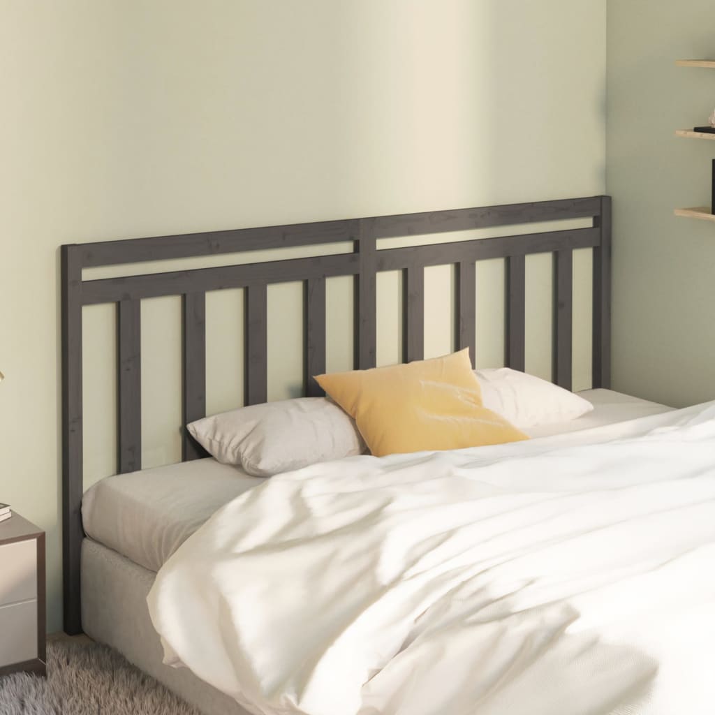 Bed Headboard Grey 186x4x100 cm Solid Wood Pine