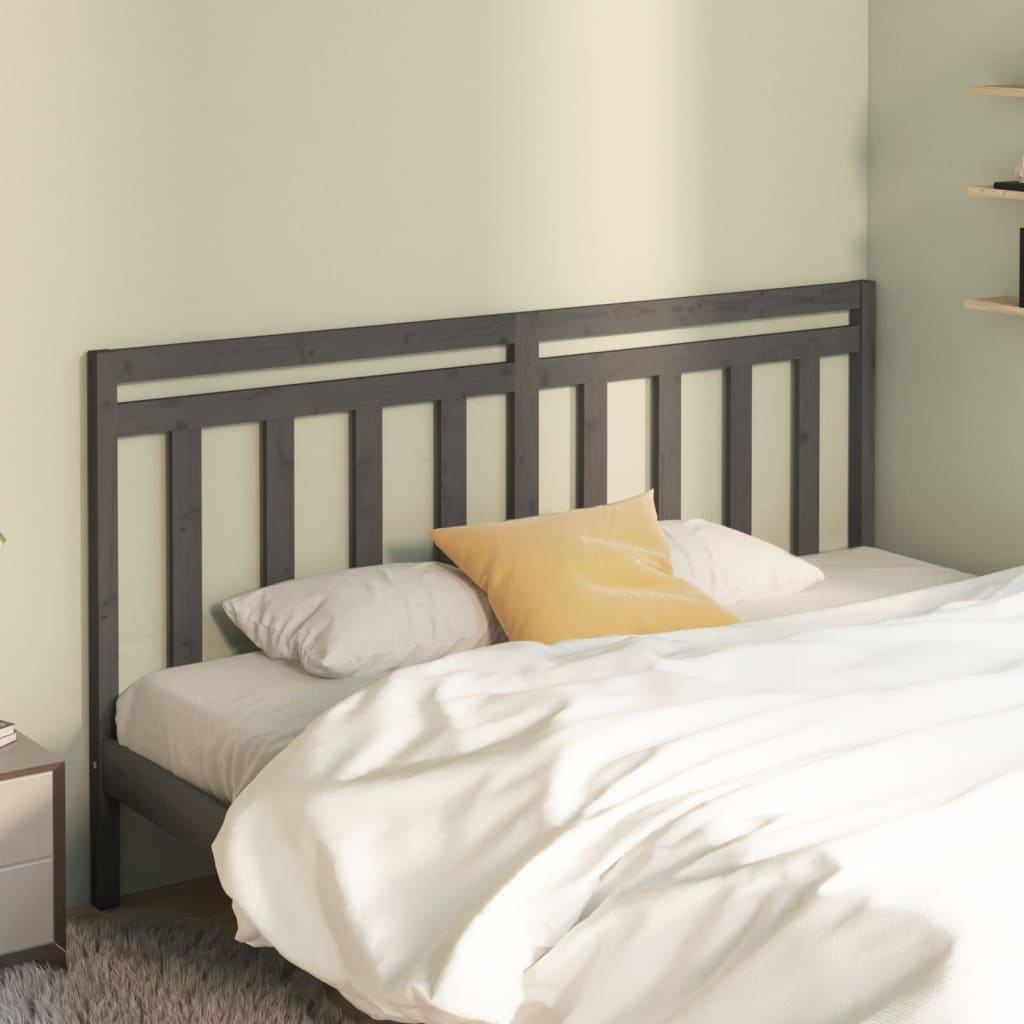 Bed Headboard Grey 186x4x100 cm Solid Wood Pine