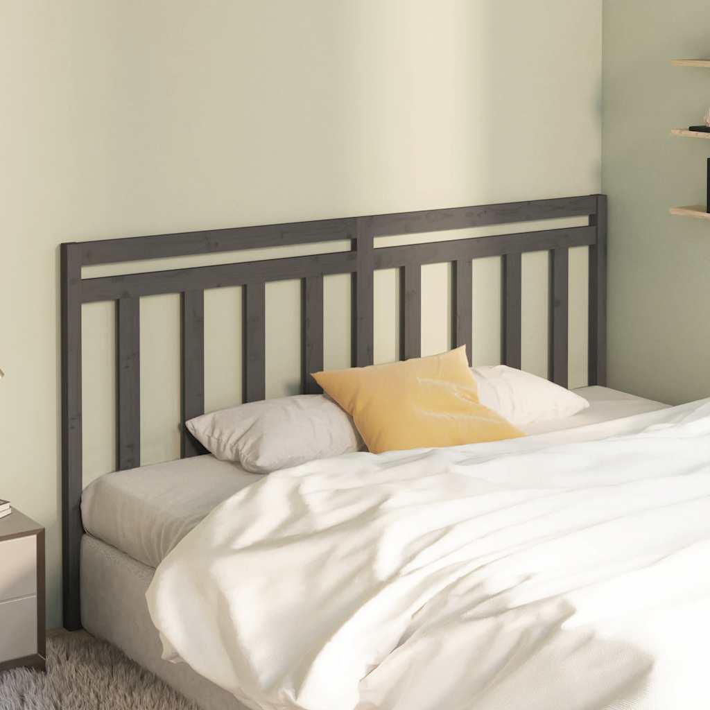 Bed Headboard Grey 206x4x100 cm Solid Wood Pine