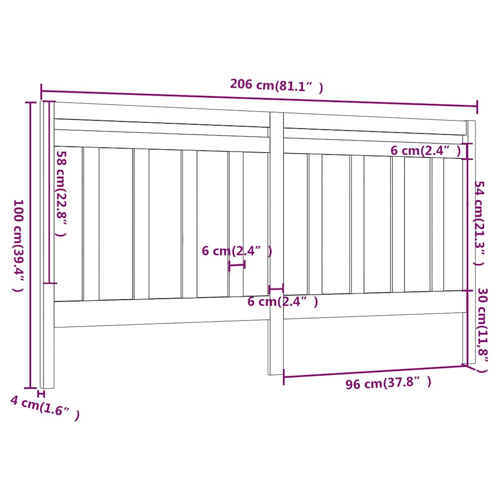 Bed Headboard Grey 206x4x100 cm Solid Wood Pine