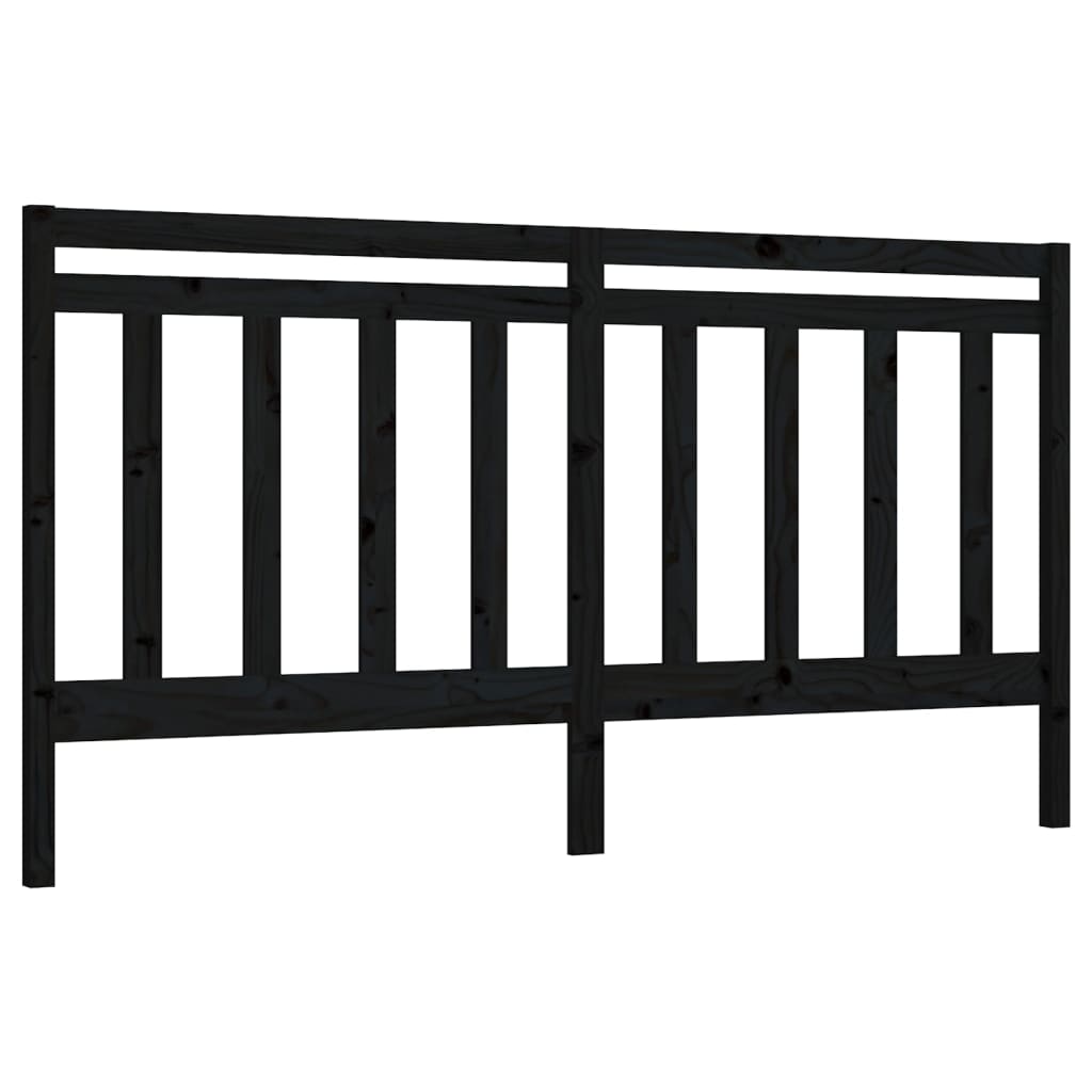 Bed Headboard | Black | Solid Pine Wood | 206 x 4 x 100 cm | Durable