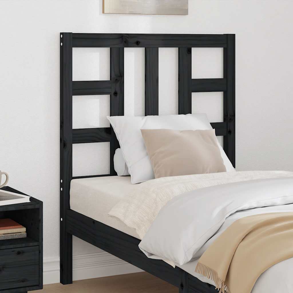 Bed Headboard Black 81x4x100 cm Solid Wood Pine