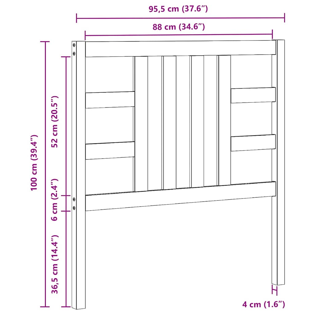 Bed Headboard Grey 96x4x100 cm Solid Wood Pine