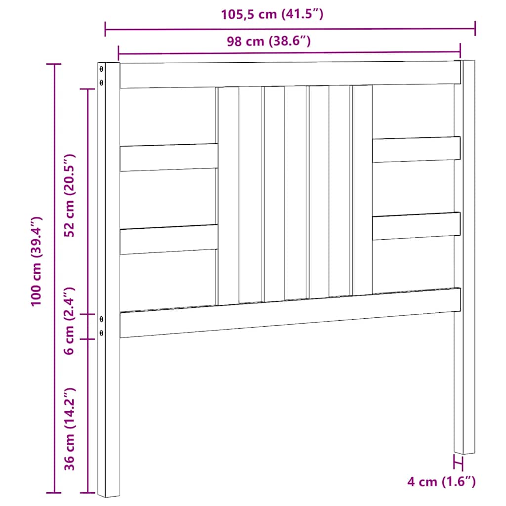 Bed Headboard Grey 106x4x100 cm Solid Wood Pine