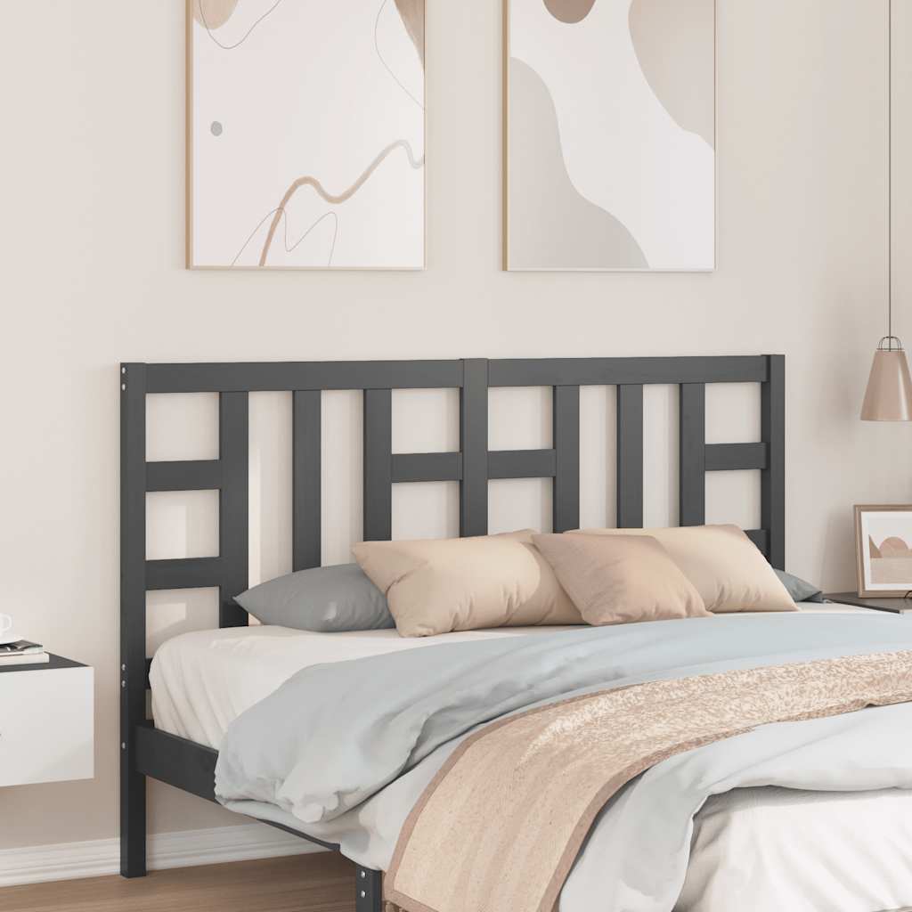 Bed Headboard Grey 146x4x100 cm Solid Wood Pine