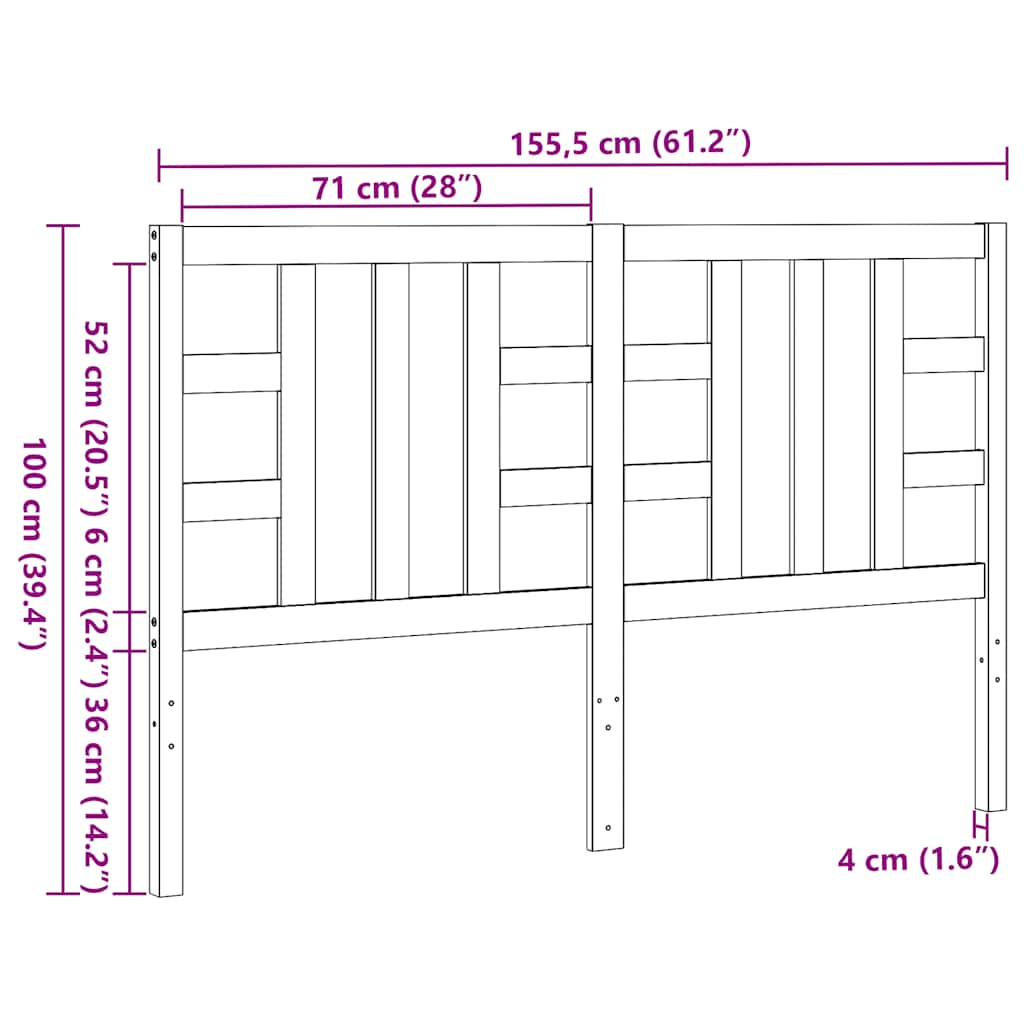 Bed Headboard White 156x4x100 cm Solid Wood Pine