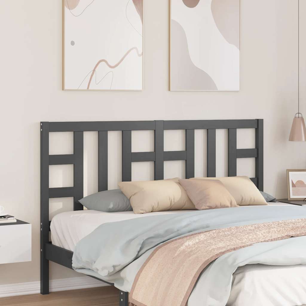 Bed Headboard Grey 166x4x100 cm Solid Wood Pine