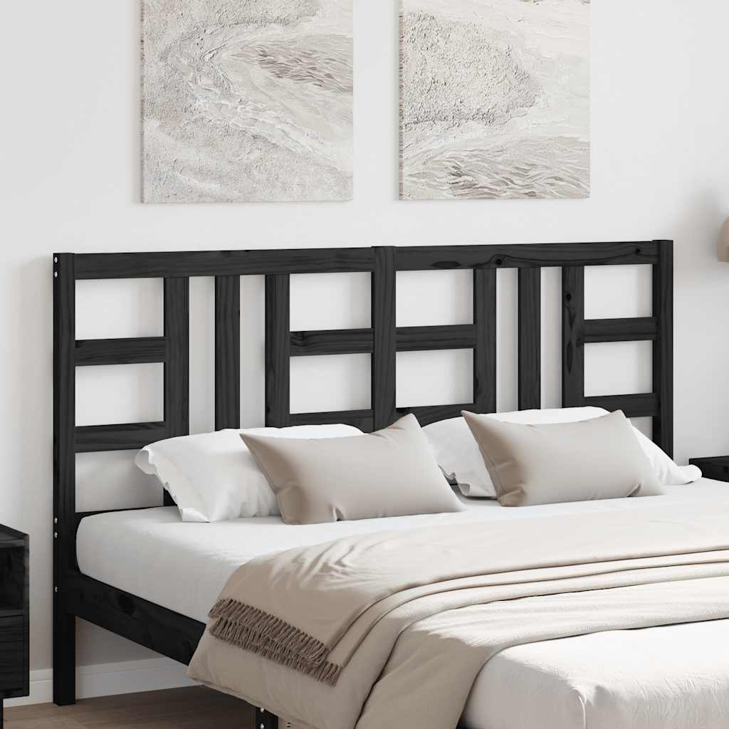 Bed Headboard Black 166x4x100 cm Solid Wood Pine