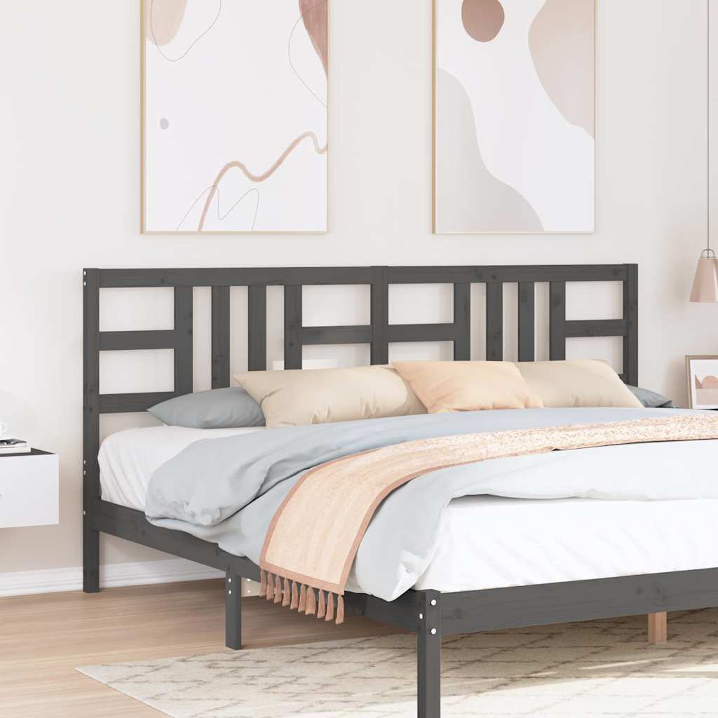 Bed Headboard Grey 206x4x100 cm Solid Wood Pine