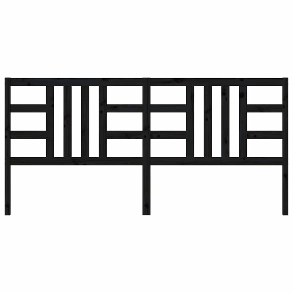 Bed Headboard Black 206x4x100 cm Solid Wood Pine
