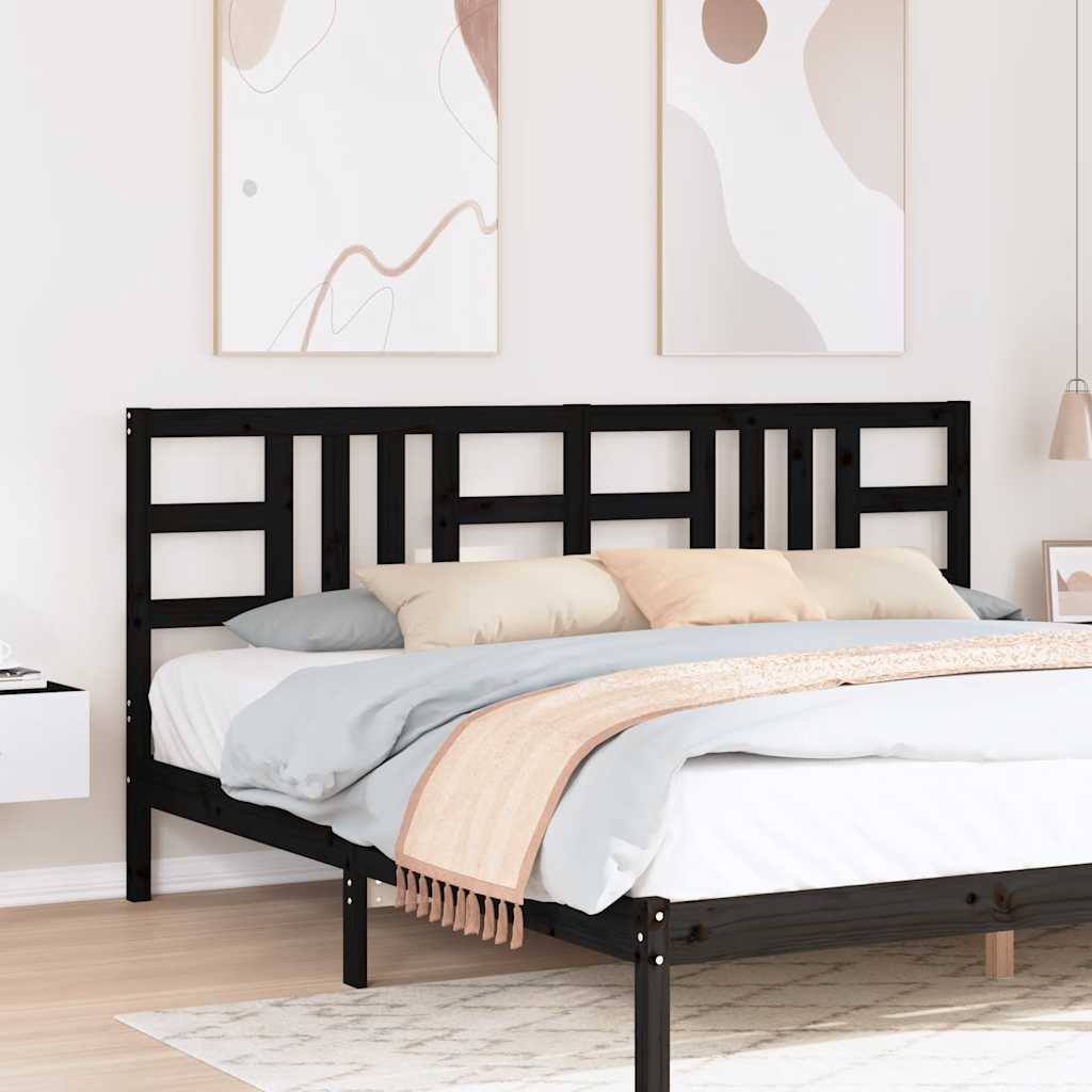 Bed Headboard Black 206x4x100 cm Solid Wood Pine
