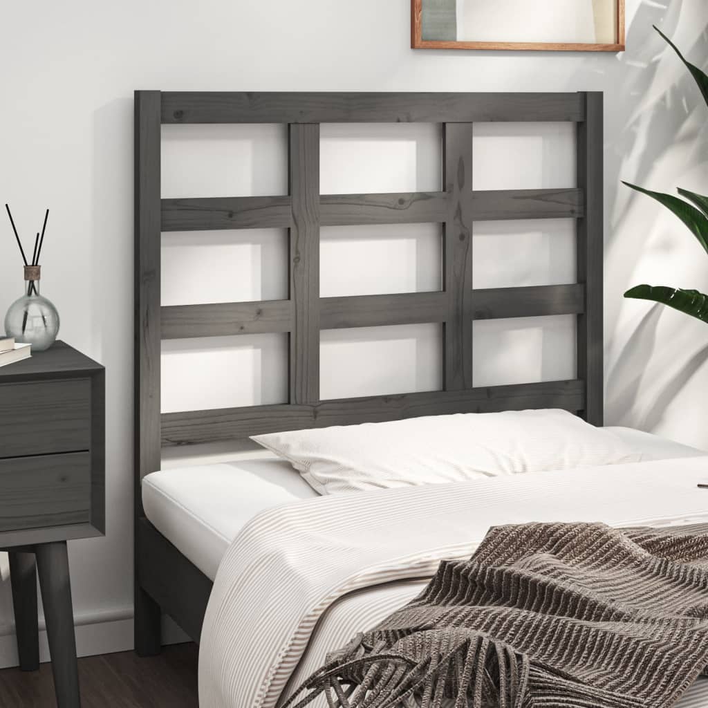 Bed Headboard Grey 95.5x4x100 cm Solid Wood Pine