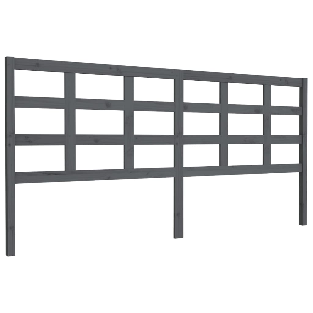 Bed Headboard Grey 205.5x4x100 cm Solid Wood Pine