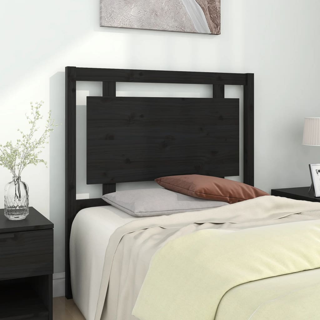 Bed Headboard | Black | Solid Pine Wood | Standard | Decorative Inlays