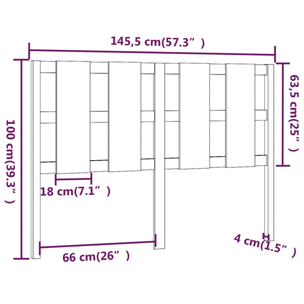 Bedhoofdbord 145,5x4x100 cm massief grenenhout