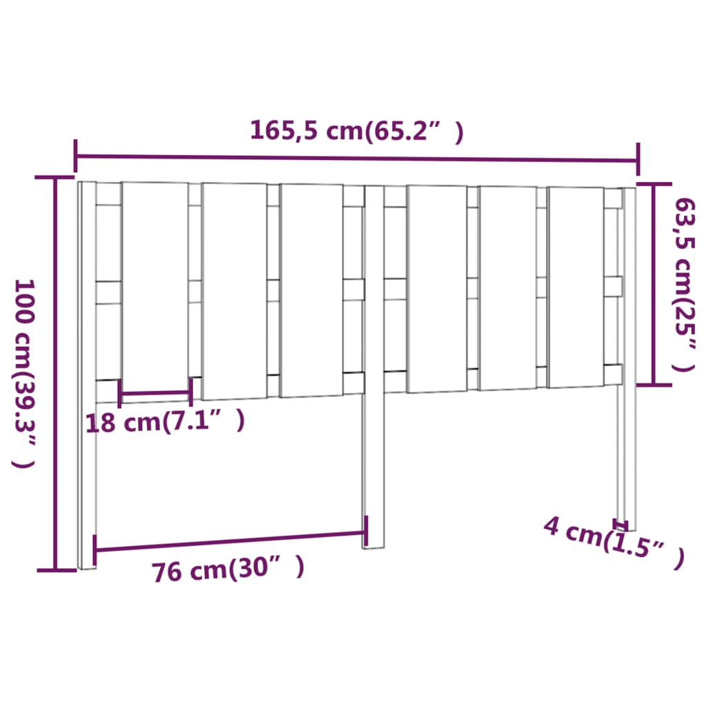 vidaXL Bed Headboard Grey 165.5x4x100 cm Solid Wood Pine