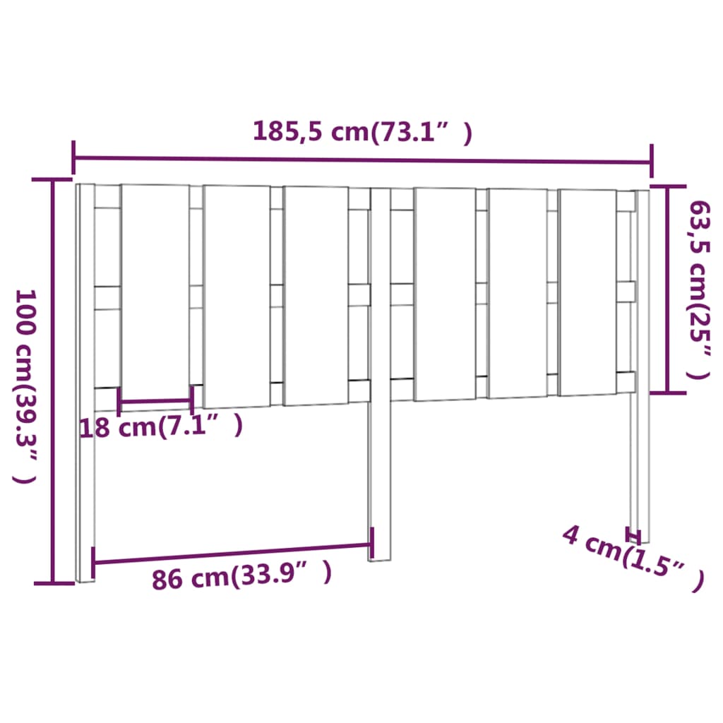 vidaXL Bed Headboard Grey 185.5x4x100 cm Solid Wood Pine