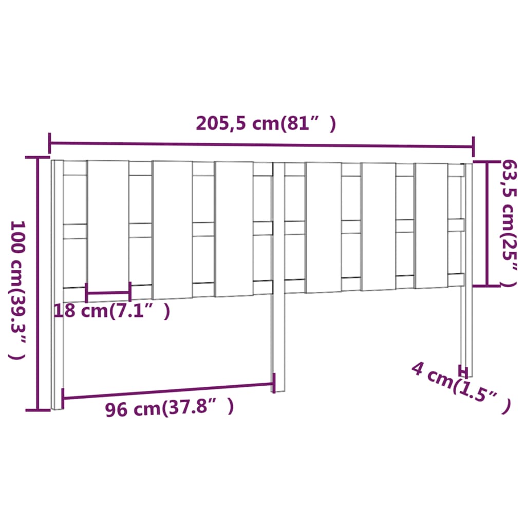 Bedhoofdeinde 205,5x4x100 cm massief grenenhout