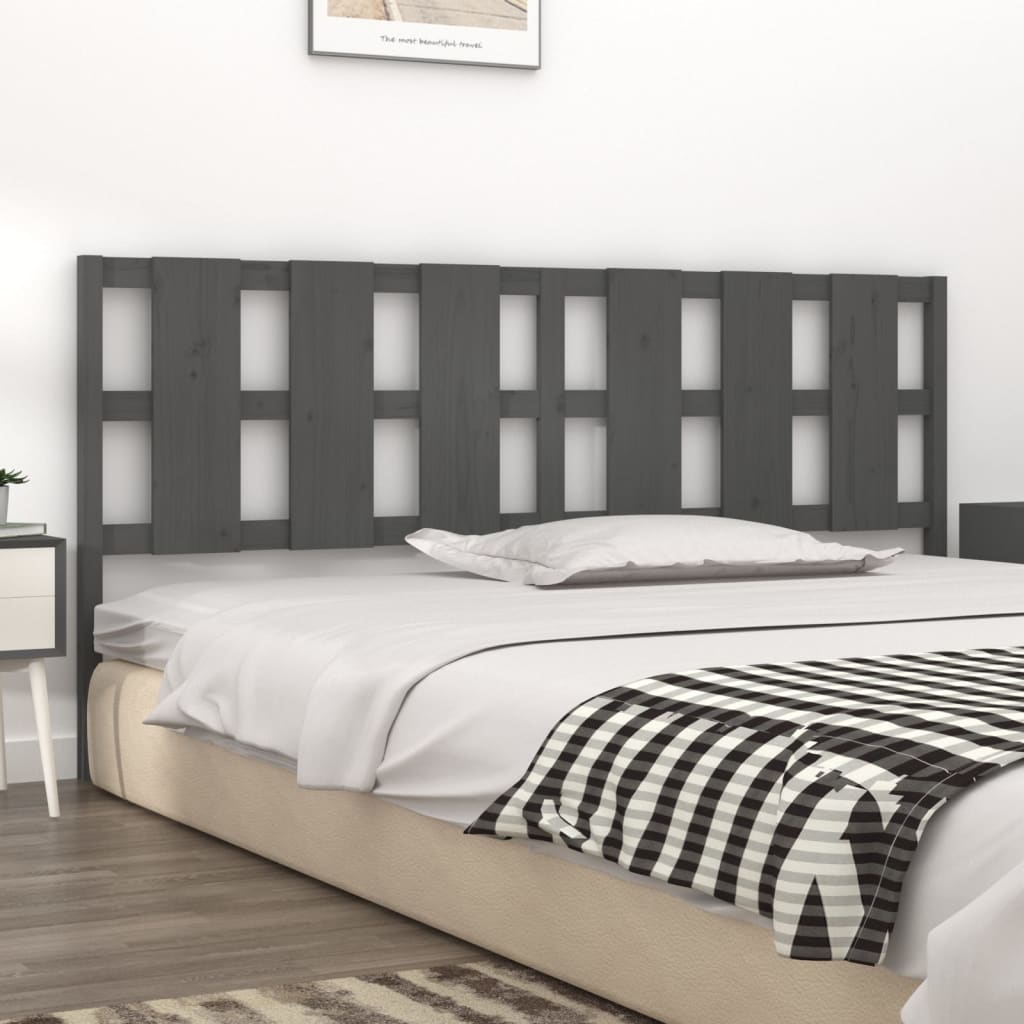 vidaXL Bed Headboard Grey 205.5x4x100 cm Solid Wood Pine