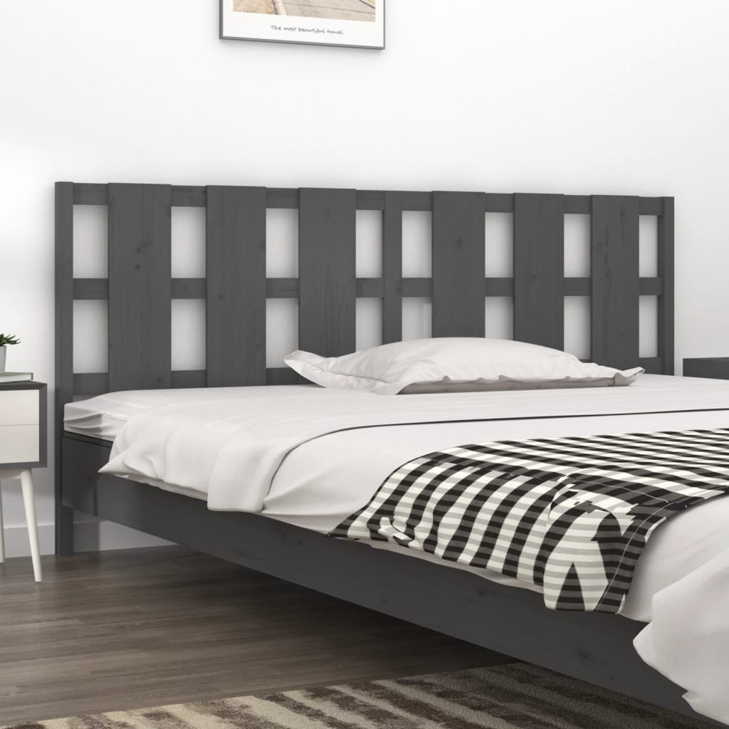 vidaXL Bed Headboard Grey 205.5x4x100 cm Solid Wood Pine