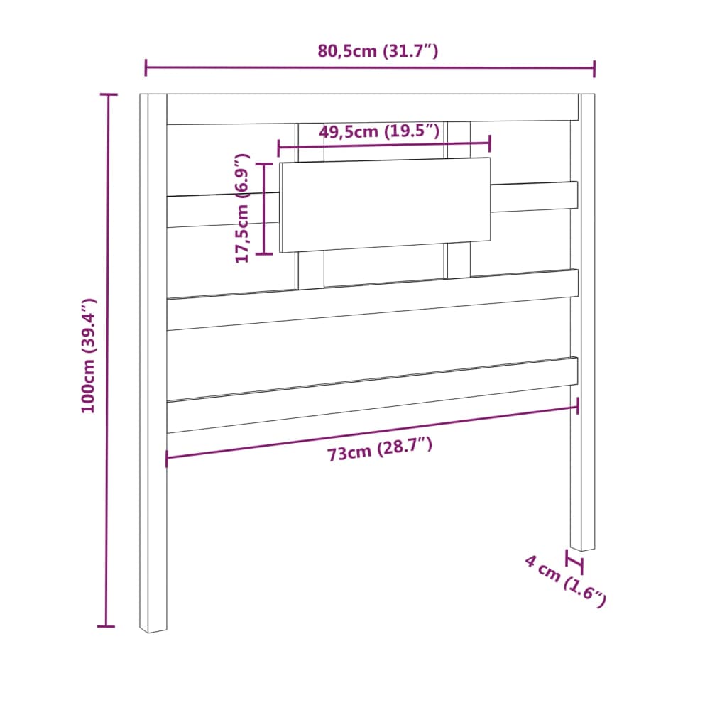 Bedhoofdbord grijs 80,5x4x100 cm massief grenenhout