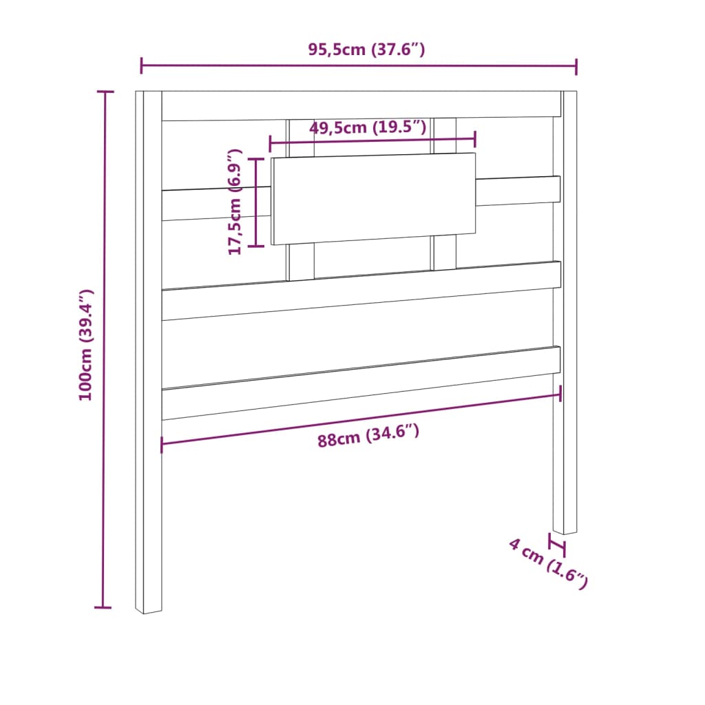 Bedhoofdbord 95,5x4x100 cm massief grenenhout