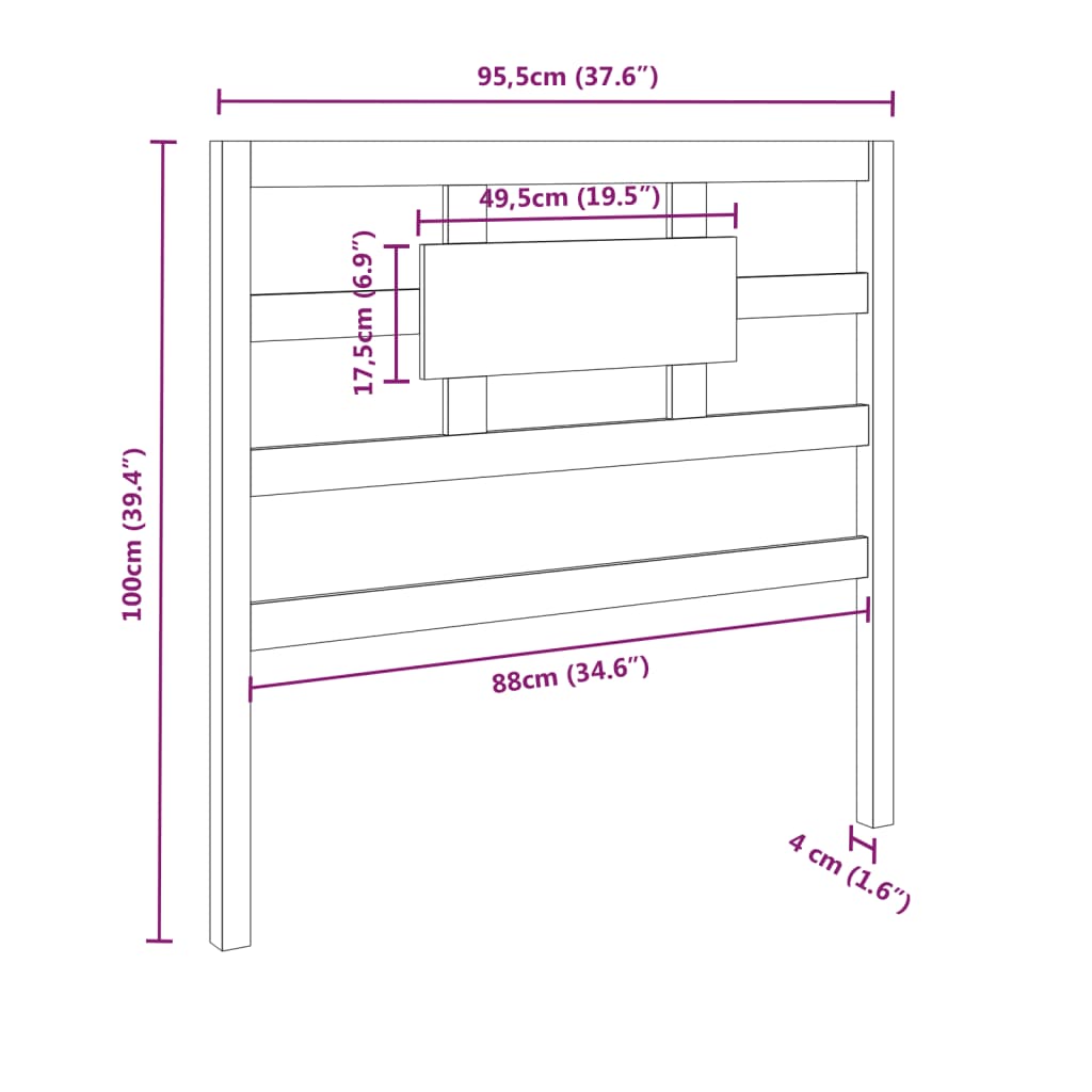 Bed Hoofdeinde Honing Bruin 95.5x4x100 cm Massief Grenen