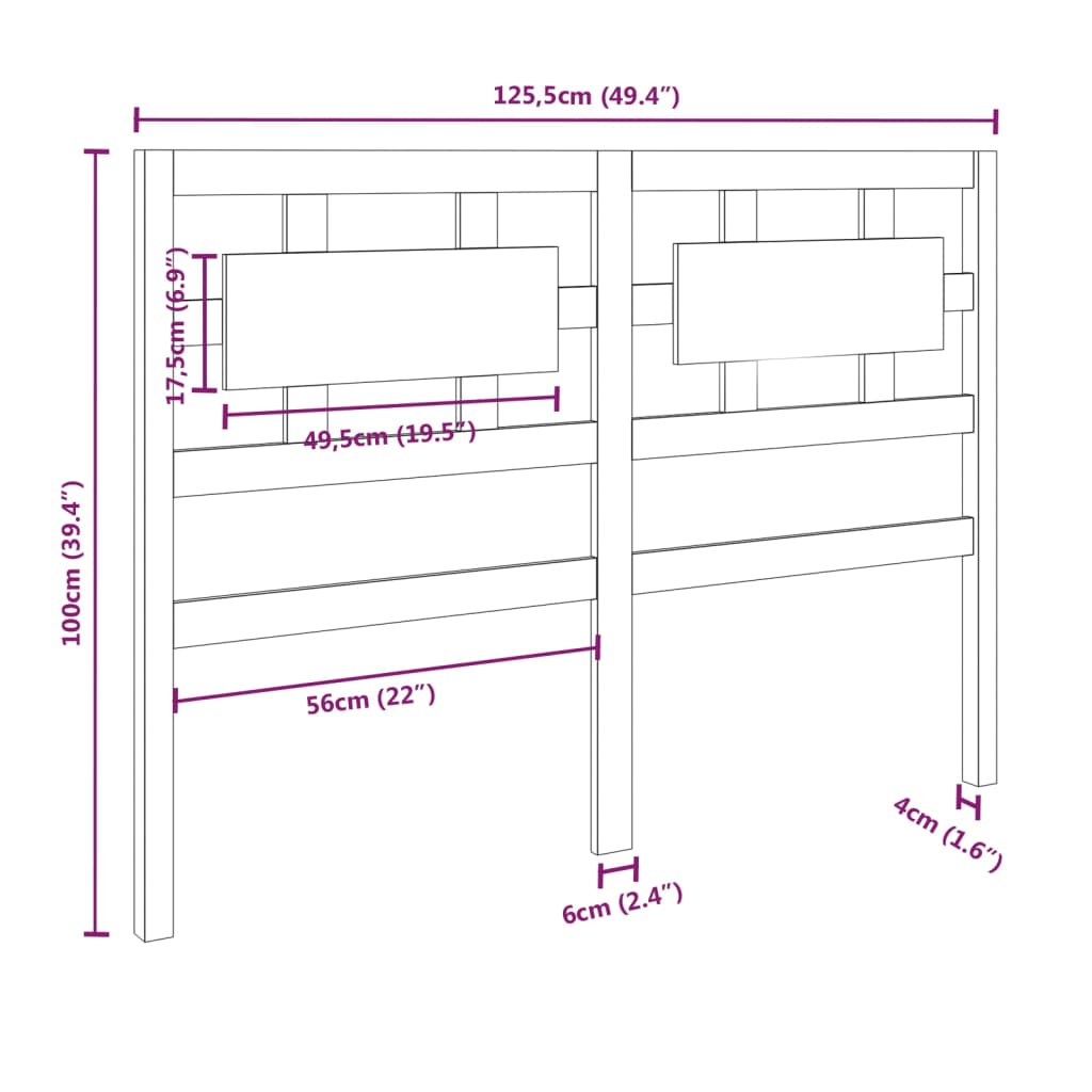 vidaXL Bed Headboard White 125.5x4x100 cm Solid Wood Pine