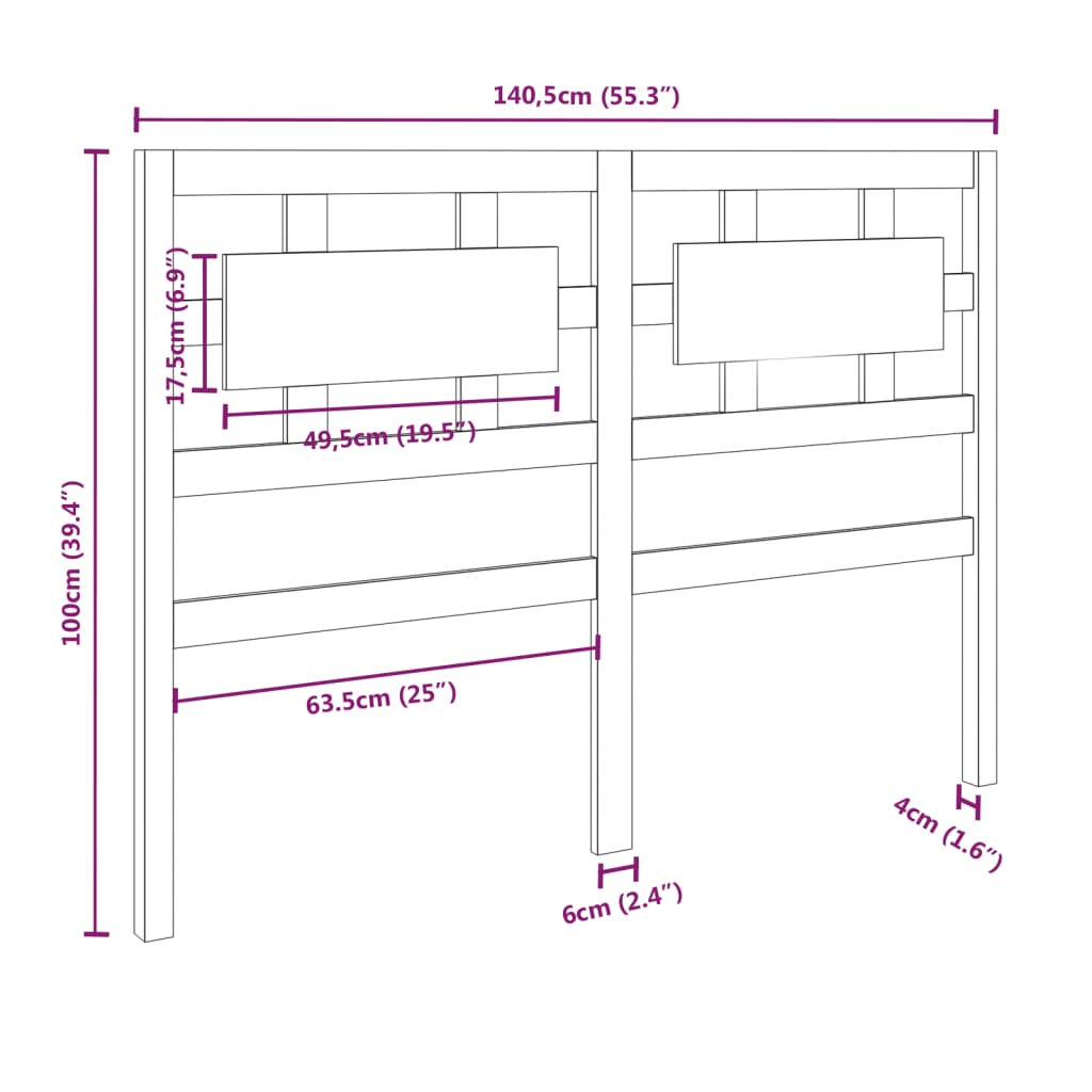 vidaXL Bed Headboard Black 140.5x4x100 cm Solid Wood Pine