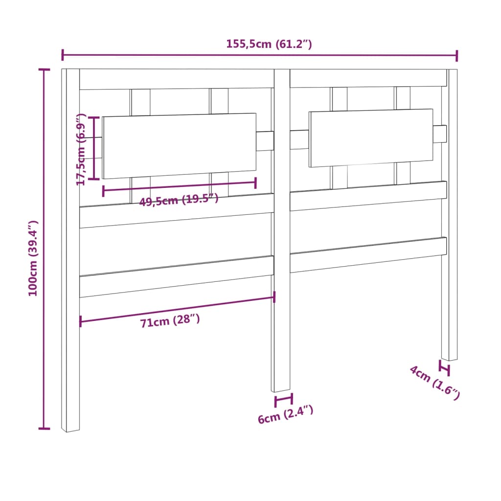 vidaXL Bed Headboard White 155.5x4x100 cm Solid Wood Pine